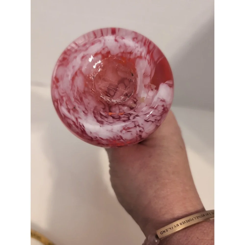 Vintage Hand Blown Art Glass Vace Orange Red‎ Ruffled Top Mid-Cenrury Modern